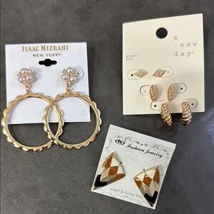 5 Pair Gold Tone Earrings